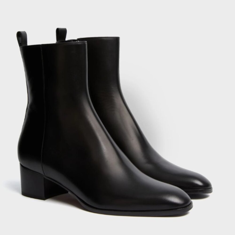 New Black Calf Leather & Black Gros-Grain L'Irrequieta Boots - Size US 9; EUR 39